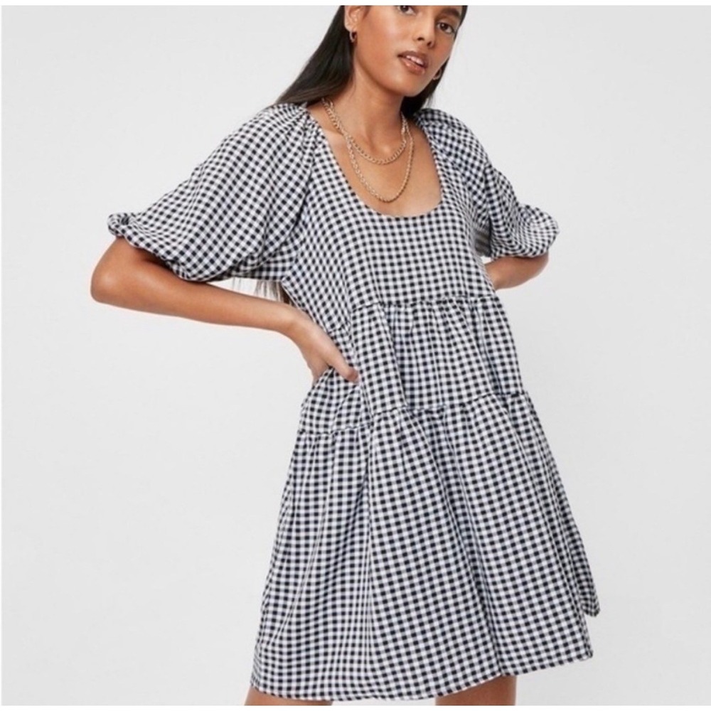 Harper Heritage Babydoll Dress Women XXS Black White Excellent Gingham Tiered